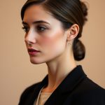 A young, graceful business woman with refined features, light skin, looking left.